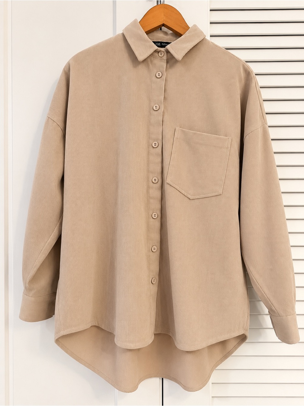 Zara Neutral Beige Corduroy Button-Down Shirt